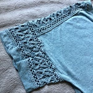 Wishlist light blue short sleeve crochet shirt